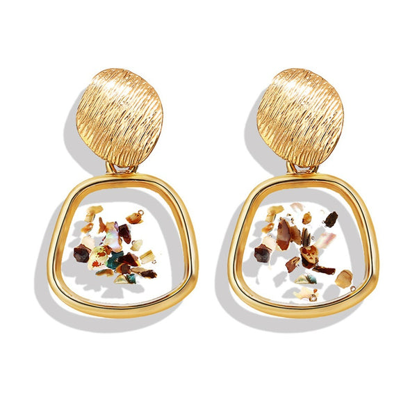 Retro Seashell Geometric Irregular Square Earrings