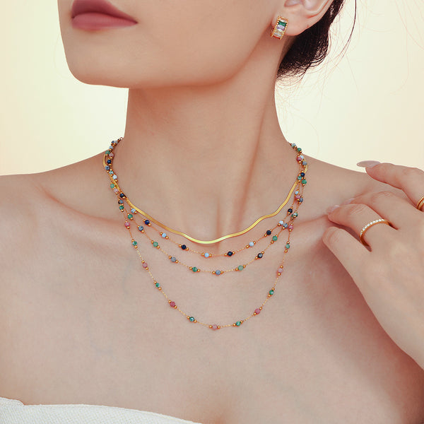 Ferris Wheel Ins Blue Gold Natural Stone Handmade Beaded Clavicle Necklace