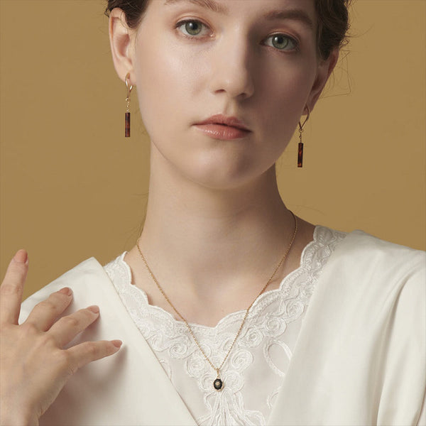 Retro Affordable Luxury Denier Black Agate Rings Pendants Suit