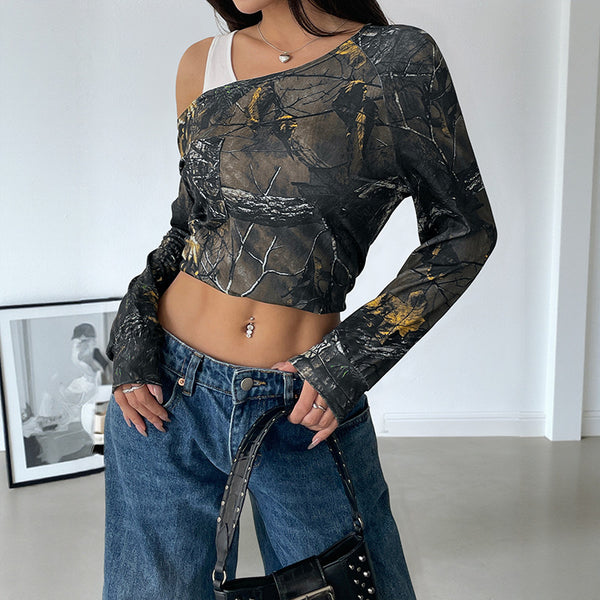 Women's Fake Two-piece Shoulder T-shirt