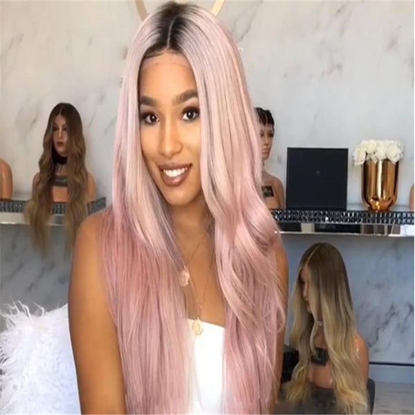 Women's long curly hair dyed