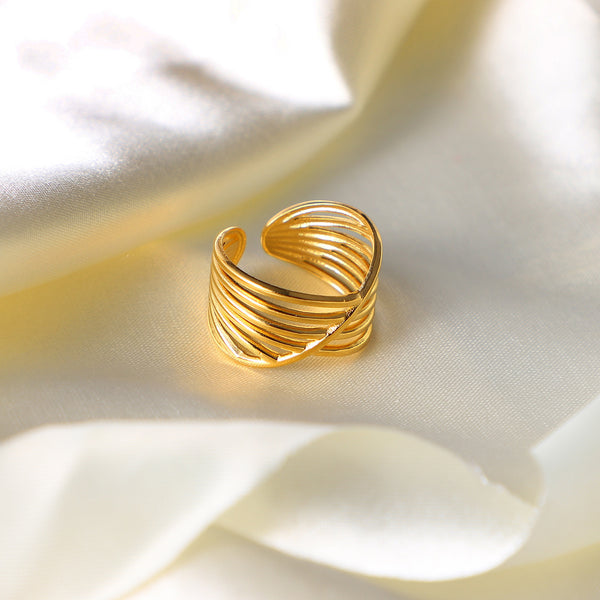 Women's Multilayer Cross Line 18K Stainless Steel Ring