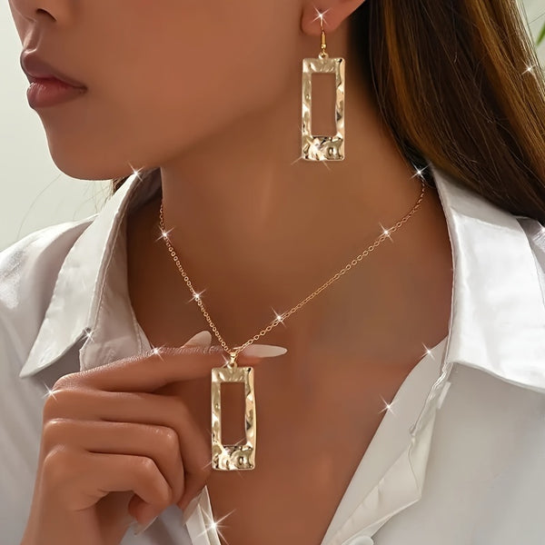 Lxalry Gold-Toned Hammered Geometric Jewelry Set