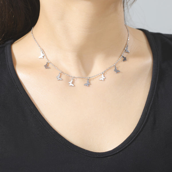 Cut Glossy Butterfly Pendant Clavicle Chain Stainless Steel Necklace