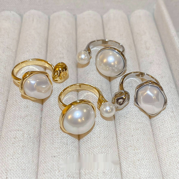 French Irregular Round Oval Open-end Pearl Ring