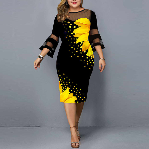 Printed Gauze Stitching Plus Size Women's Dress